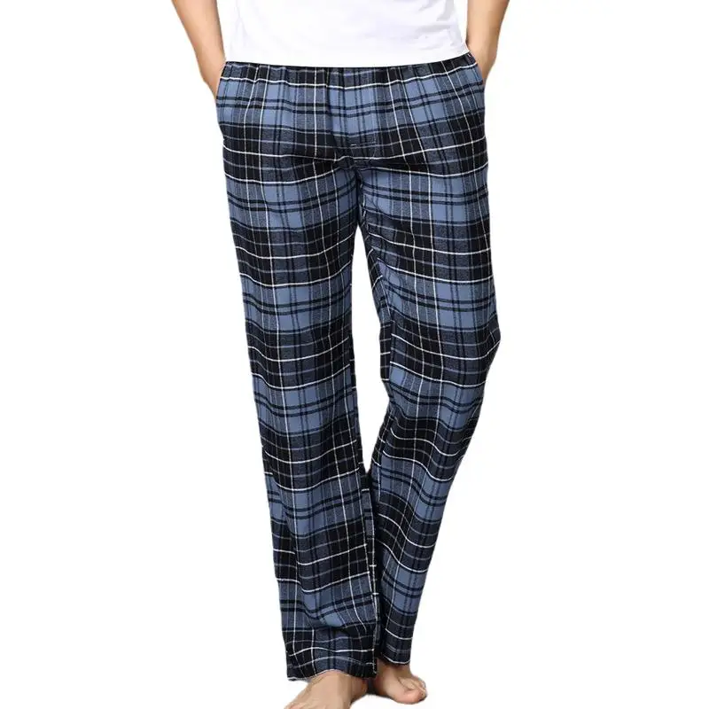 Thicken winter 100% knitted cotton sleep bottoms men keep warm Plus Size fashion plaid home mens pajamas pants pantalones