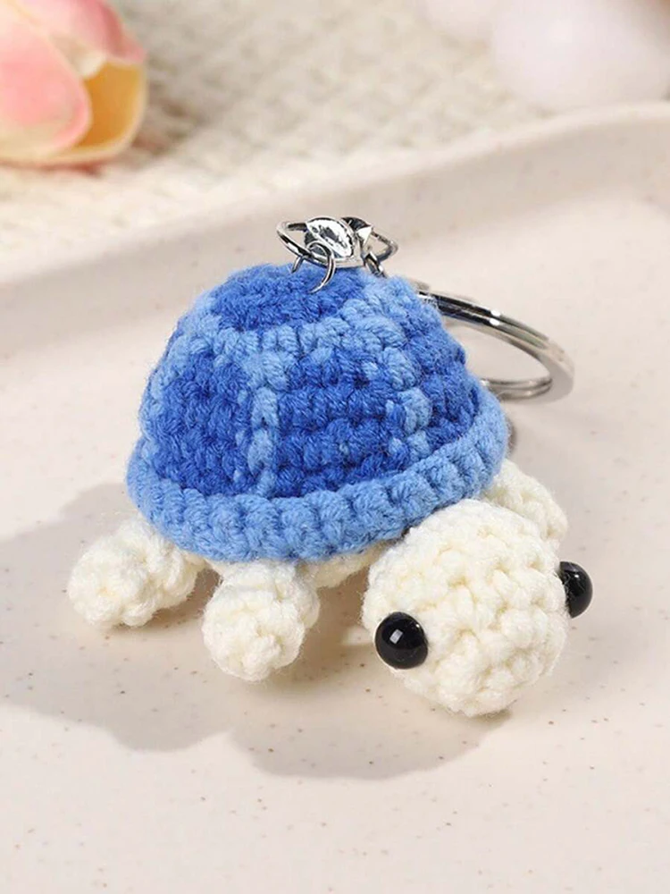 Handmade Yarn Crochet Turtle Key Ring, Gift Idea