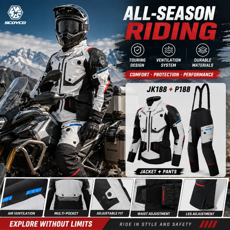 Motorcycle Riding Suit Men All Season Touring Jacket Pants Set JK188 P188 Protective Motorbike Racing Clothing