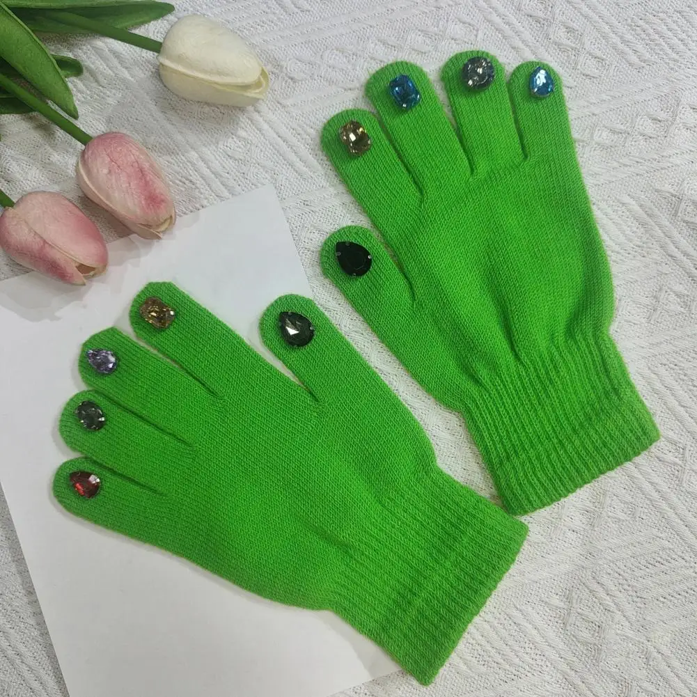 Non-slip Gloves Women’s Faux Knitted Winter Gloves Thickened Cotton Cold-proof Riding Mittens Windproof Outdoor Fashion