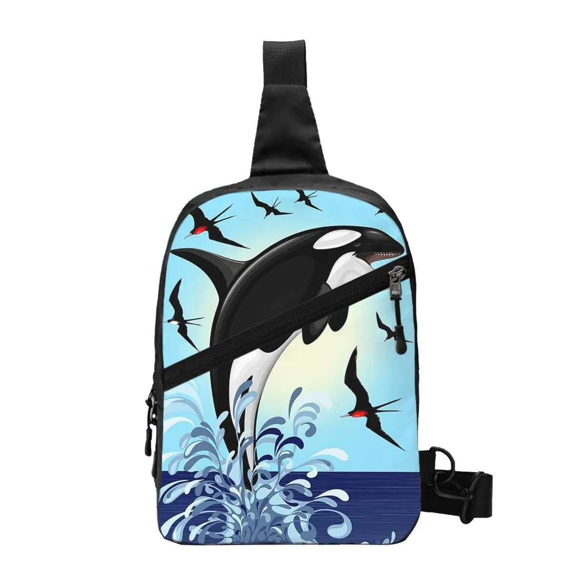 Orca Aquatic Sea Ocean Top Tees Killer Whale Chest Bag Men Sling Crossbody Backpack Chest Bag Hiking Daypack Shoulder Bag