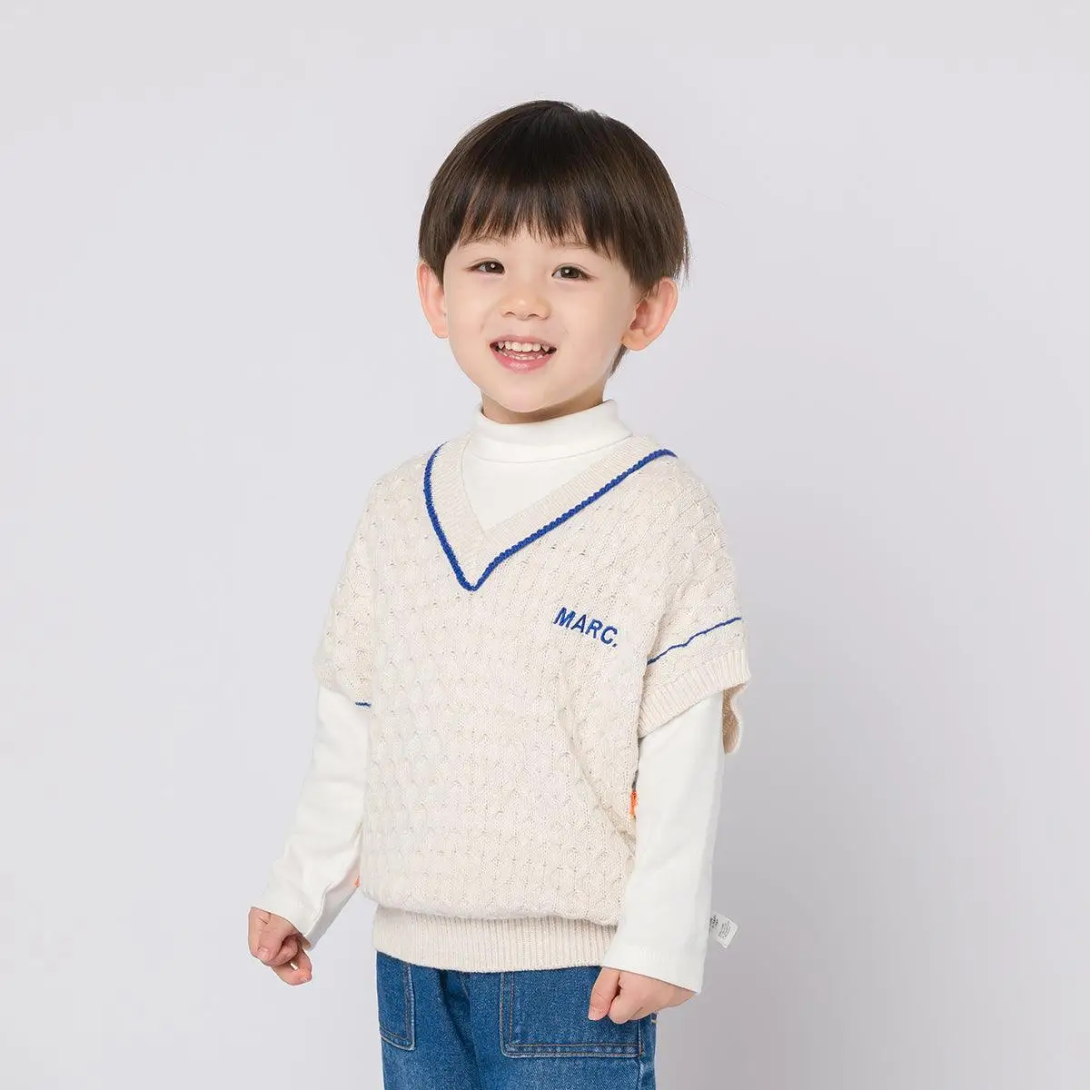 

MARC&JANIE Boys Spring Sheep Wool Knitted V-neck Vest Spring & Autumn Boys Casual Baby Boys Waistcoat 221366