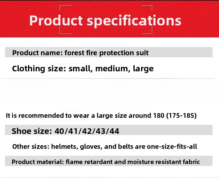 Forest fire protection clothing set Fire rescue Flame