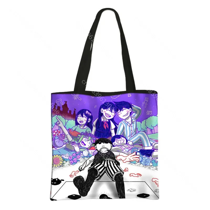 Cute Omori Print Shopping Bag Canvas Casual Totes Large Capacity Grocery Shoulder Bags Eco Reusable Shopper Bag