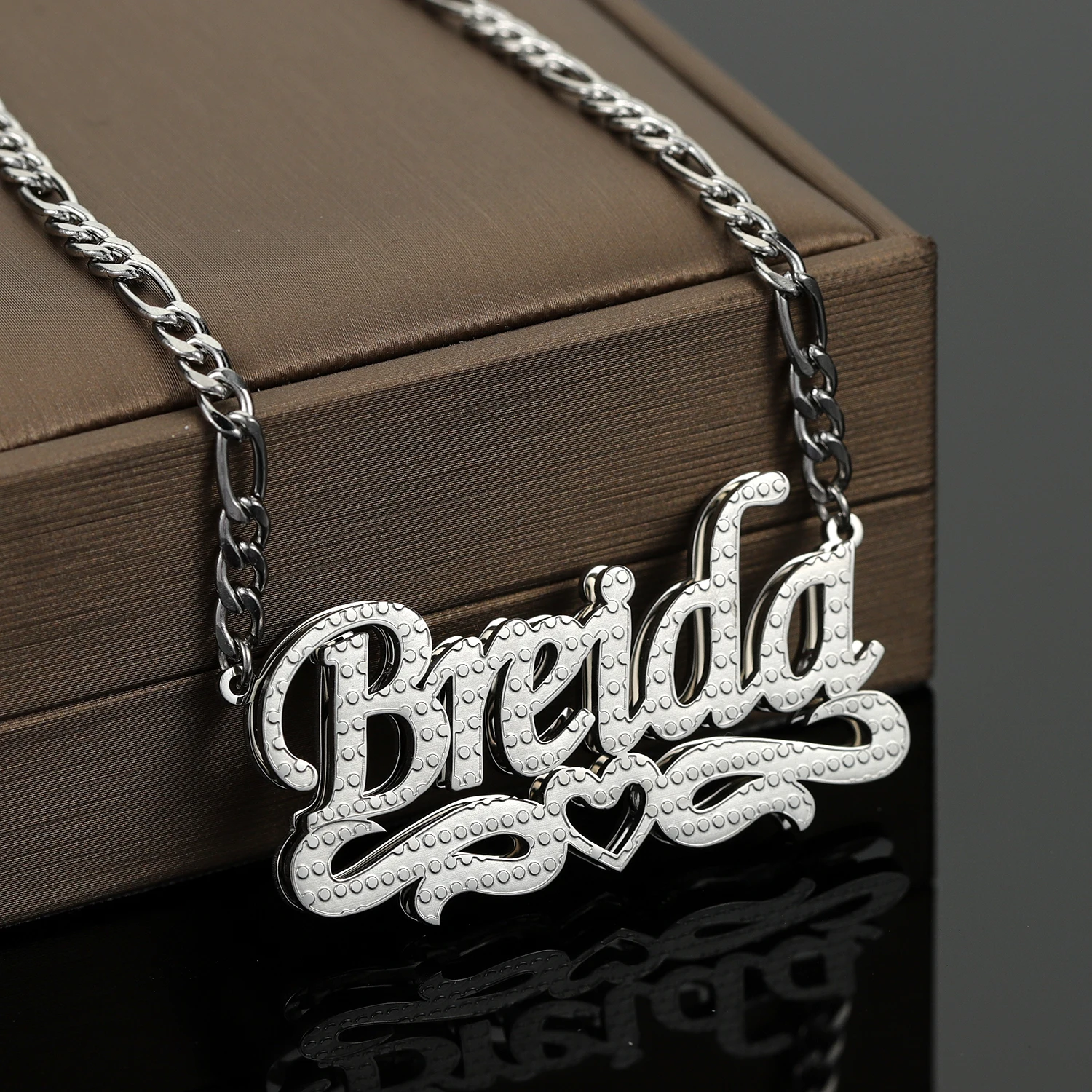 Personalized Two Tone Double Layer Heart Nameplate Pendant Custom 18K Gold Plated Stainless Steel Name Necklace For Women Gifts
