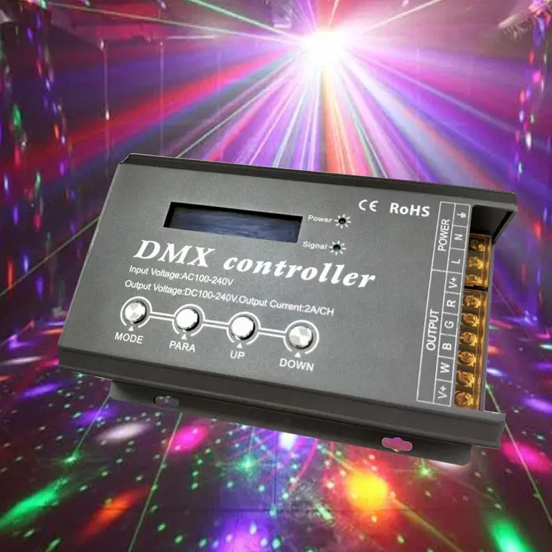 Imagem -05 - Decodificador Dmx de Alta Tensão com Display Lcd Entrada Xlr3 e Rj45 ca 110v220v Canais Canais Rgb Rgbw Dmx300d