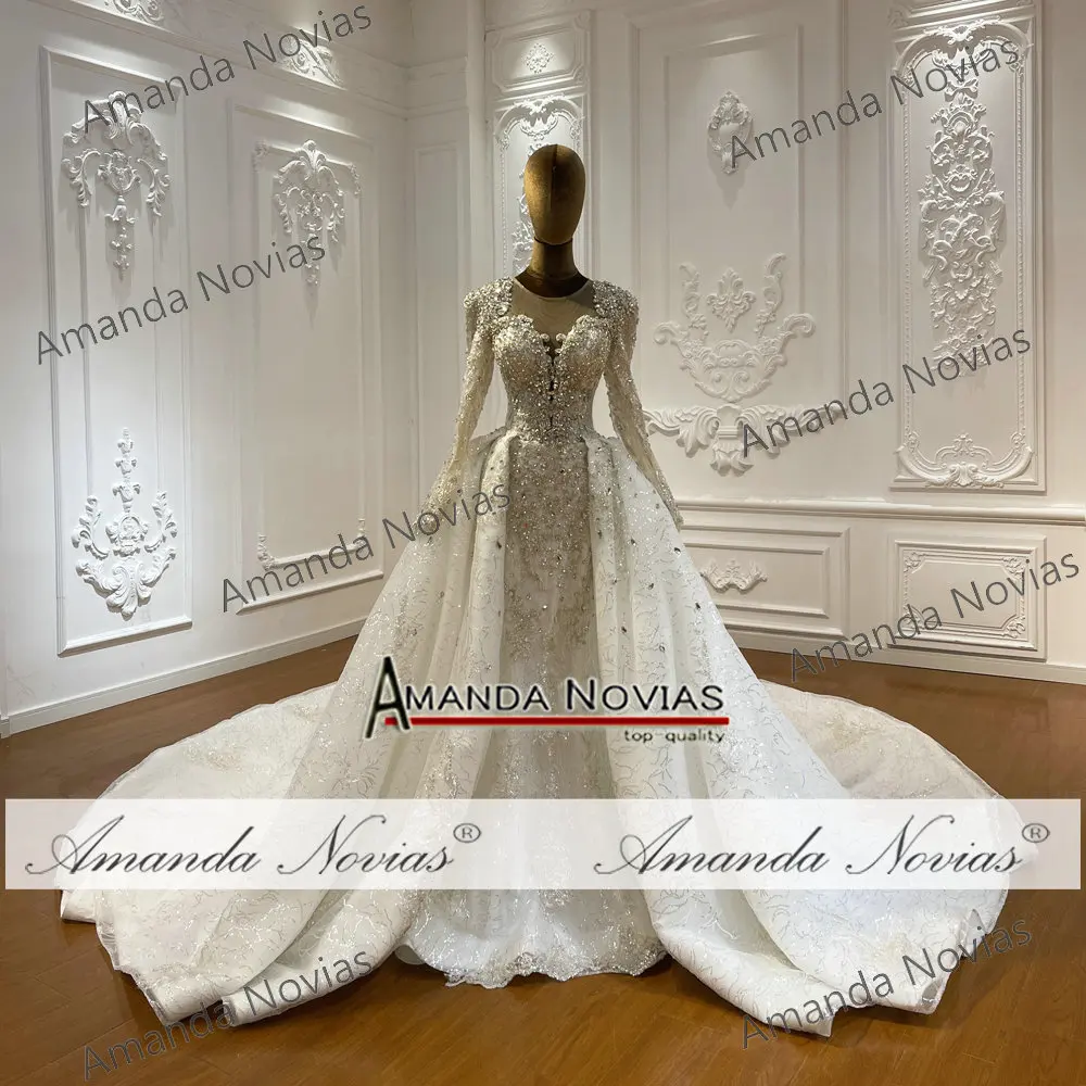 Customized M074 Amanda Novias New Design Long Sleeve 2 In 1 Mermaid Wedding Dress