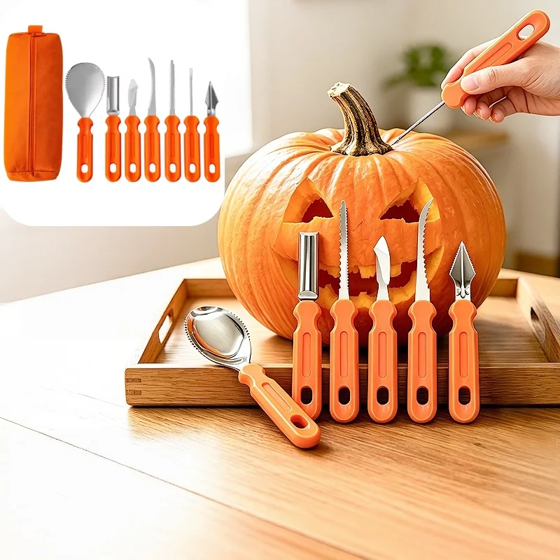 7PCS/Set Halloween Pumpkin DIY Carving Knife Stainless Steel Pumpkin Lantern Fruit Platter Handmade Carving Making Tools