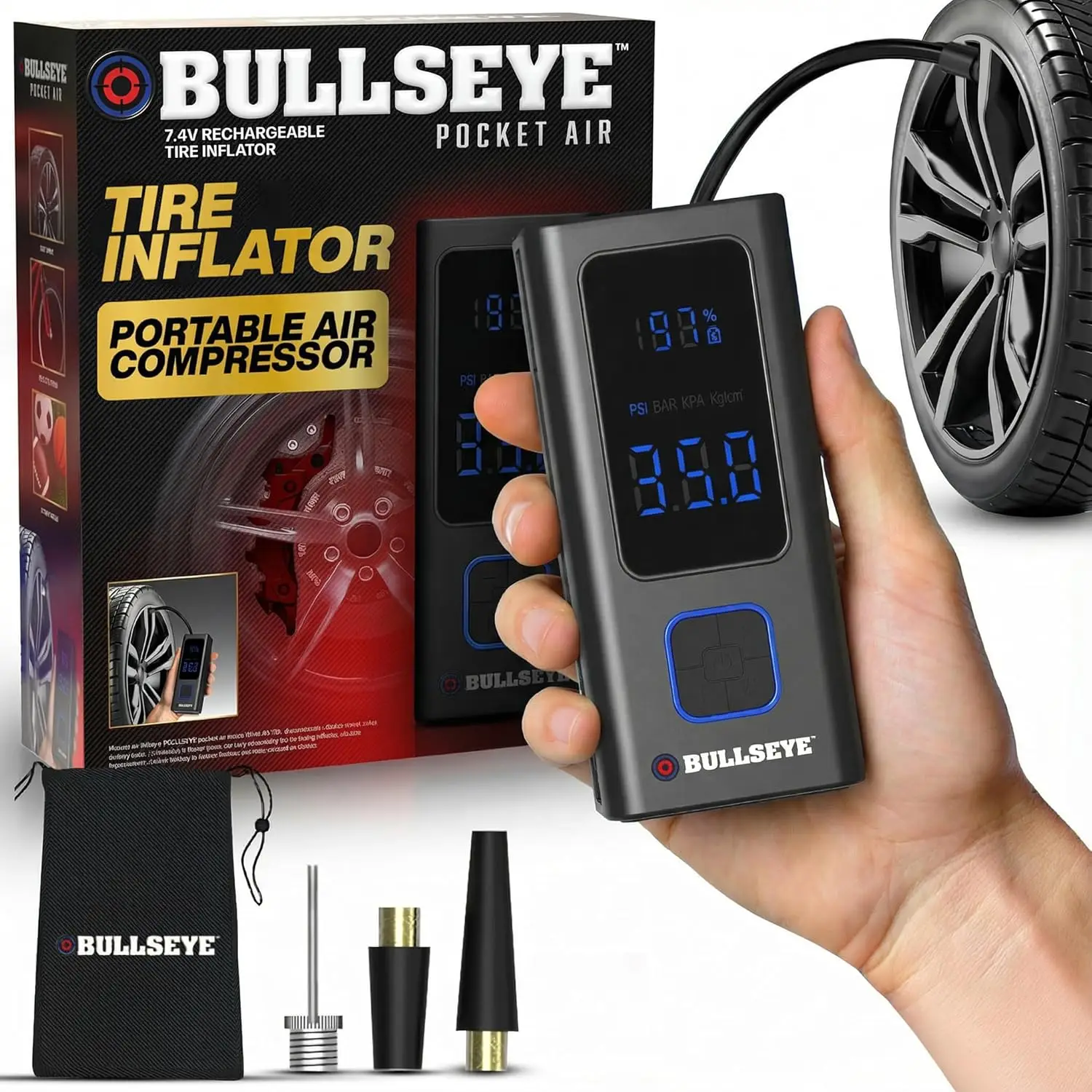 

Portable Tire Inflator with Auto Shut Off, Rechargeable 4000MAH, 100 PSI for Cars and Bikes