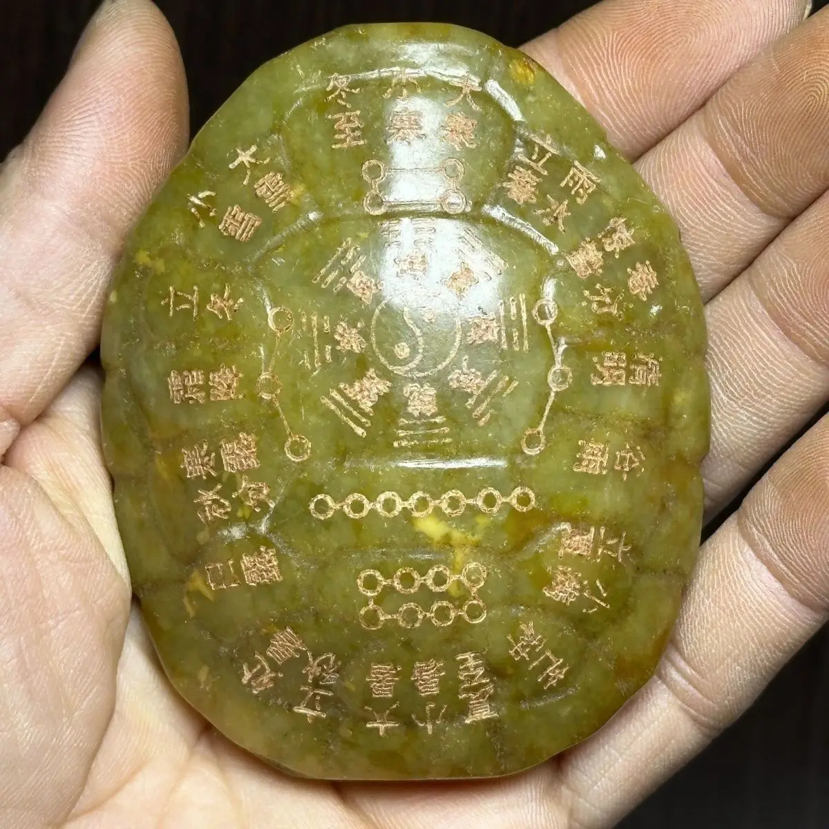 Antique Chinese Jade Tortoise Shell Pendant Wealth Decoration Ornaments Cultural Paperwegihty Stand Taiji Bagua