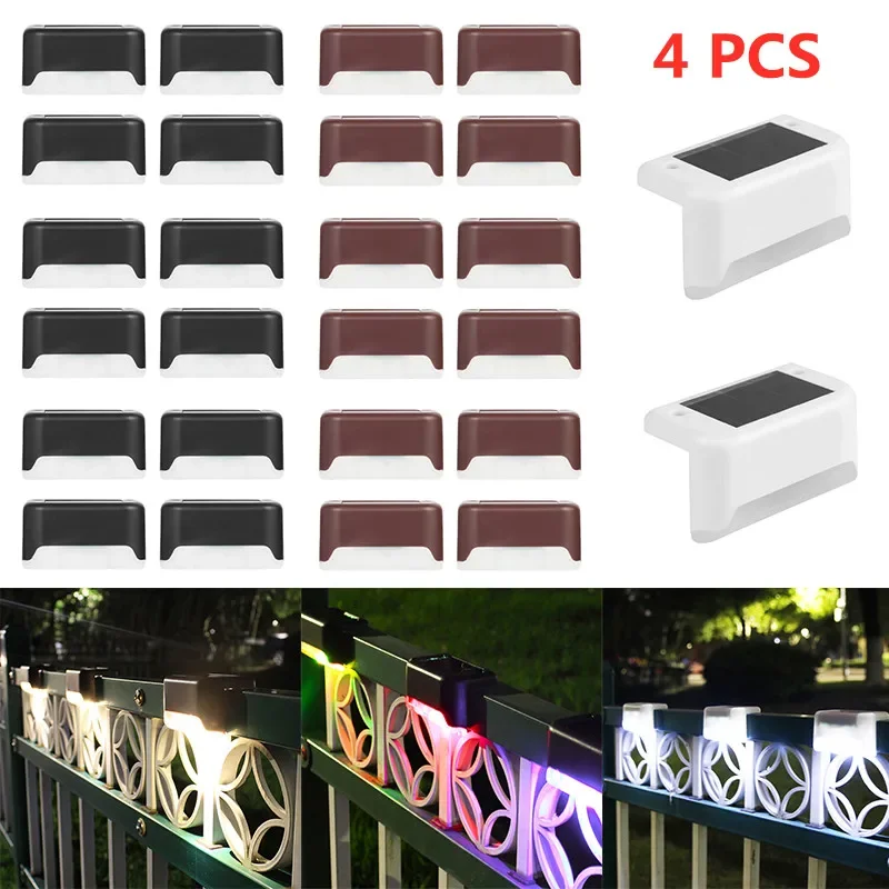 

4pcs LED Solar Lamp Path Stair Outdoor Waterproof Wall Light Garden Landscape Step Deck Lights Balcony Fence Solar Lights