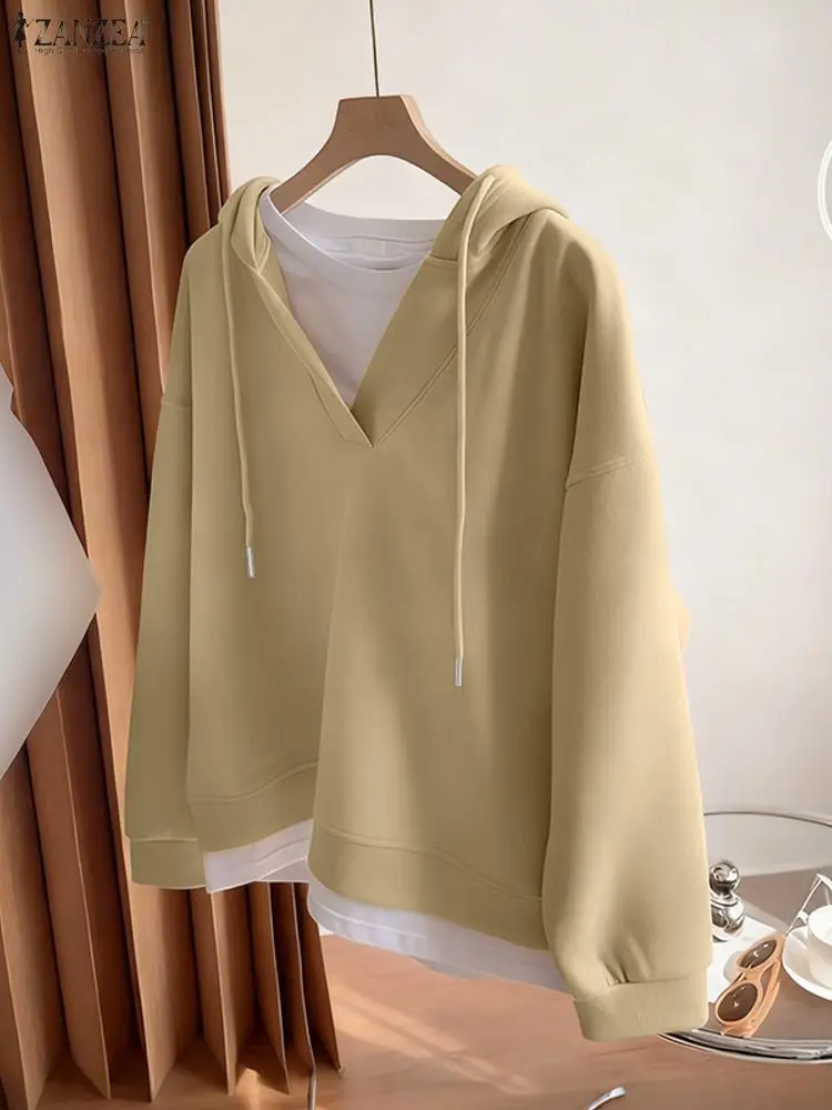 ZANZEA Women Hooded Sweatshirts Fashion Long Sleeve Hoodies Loose Solid Casual Pullovers 2025 Autumn Winter Jumpers Elegant Tops
