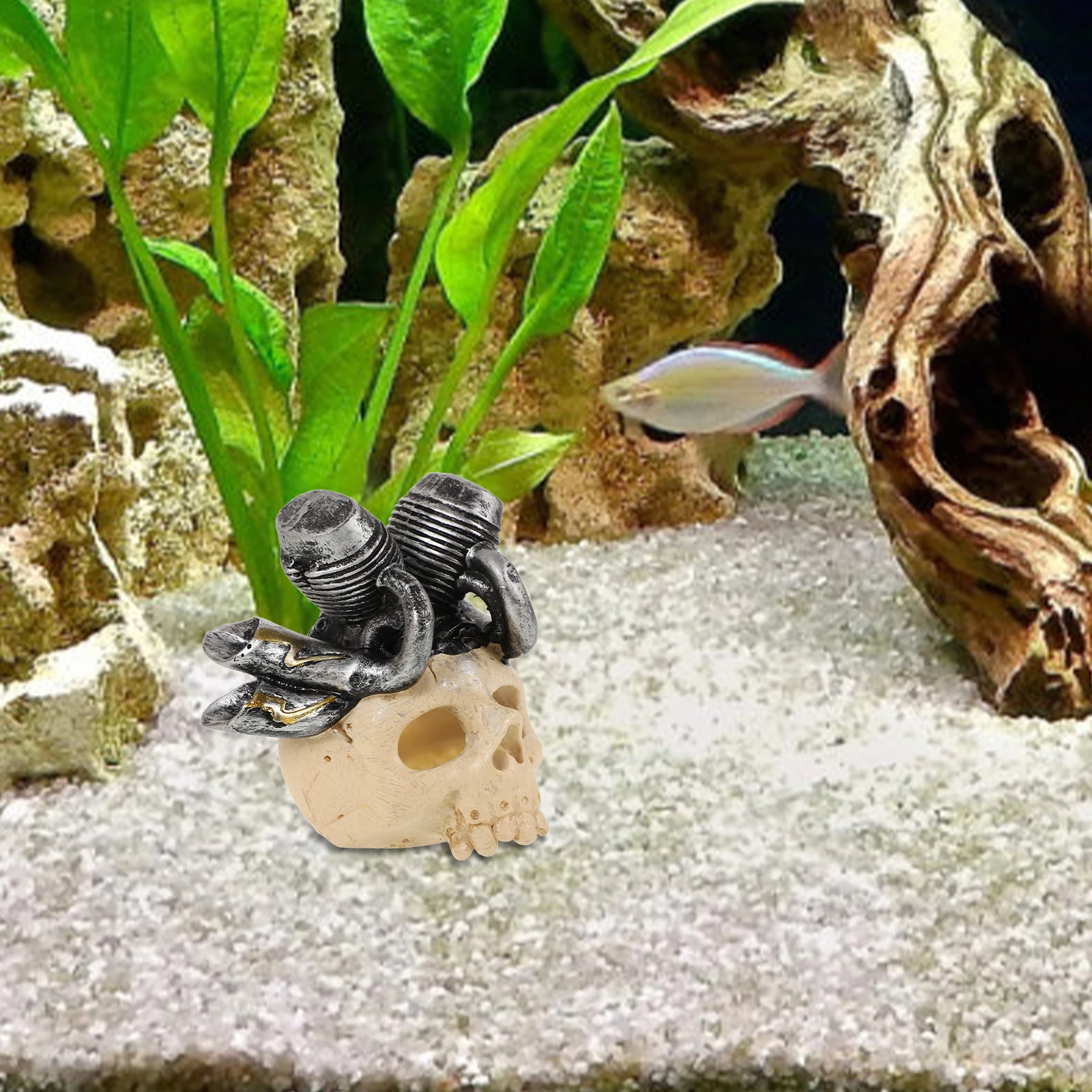 

Aquarium Skull Decoration Resin Fish Tank Cave Betta Hideout Safe for Reptile Tank Halloween Decor