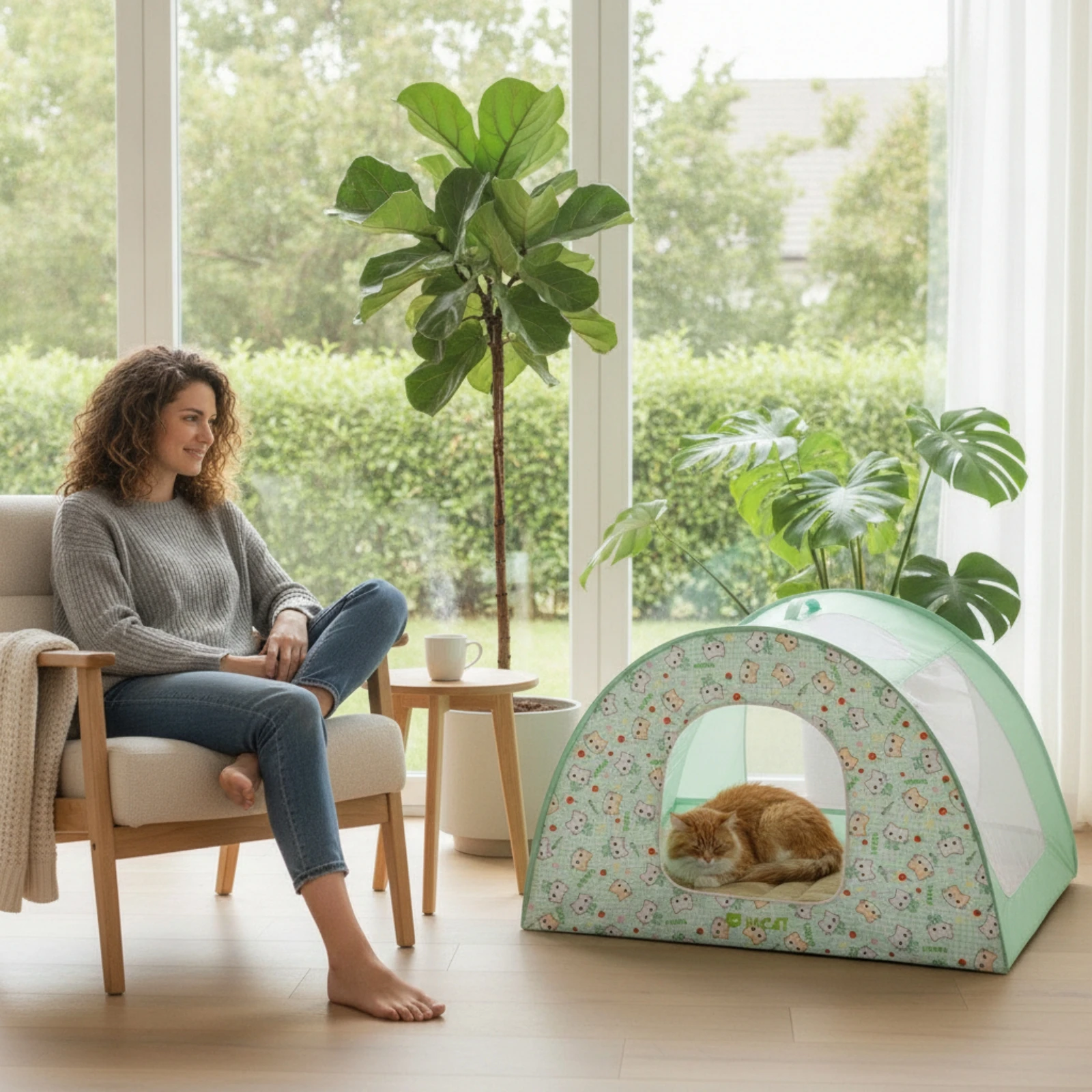 Cat Maternity House Breathable Arched Cat House Pet Shelter with Mesh Panels Enclosed Portable for Cats, Indoor, Apartment