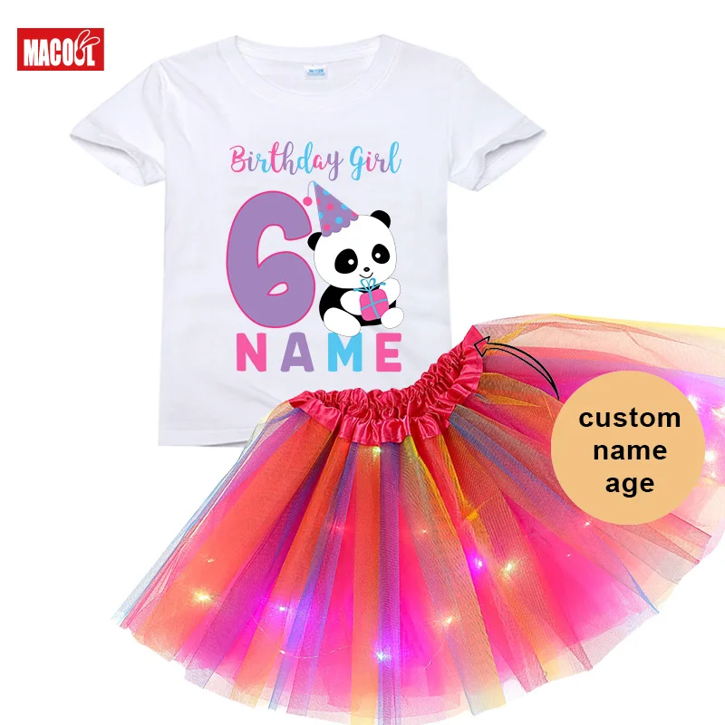 

Girls Birthday Tutu Dress Set Panda Birthday T Shirt Girl Kids Dress Set Party Light Christmas Dress Personalised T-shirt Child