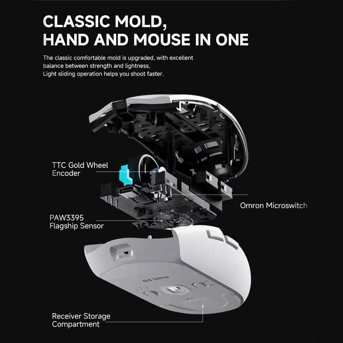 MCHOSE 3G Gaming Mouse Lightweight Ergonomic Wireless Wired Bluetooth High Performance Sensor Adjustable DPI Long Battery Life