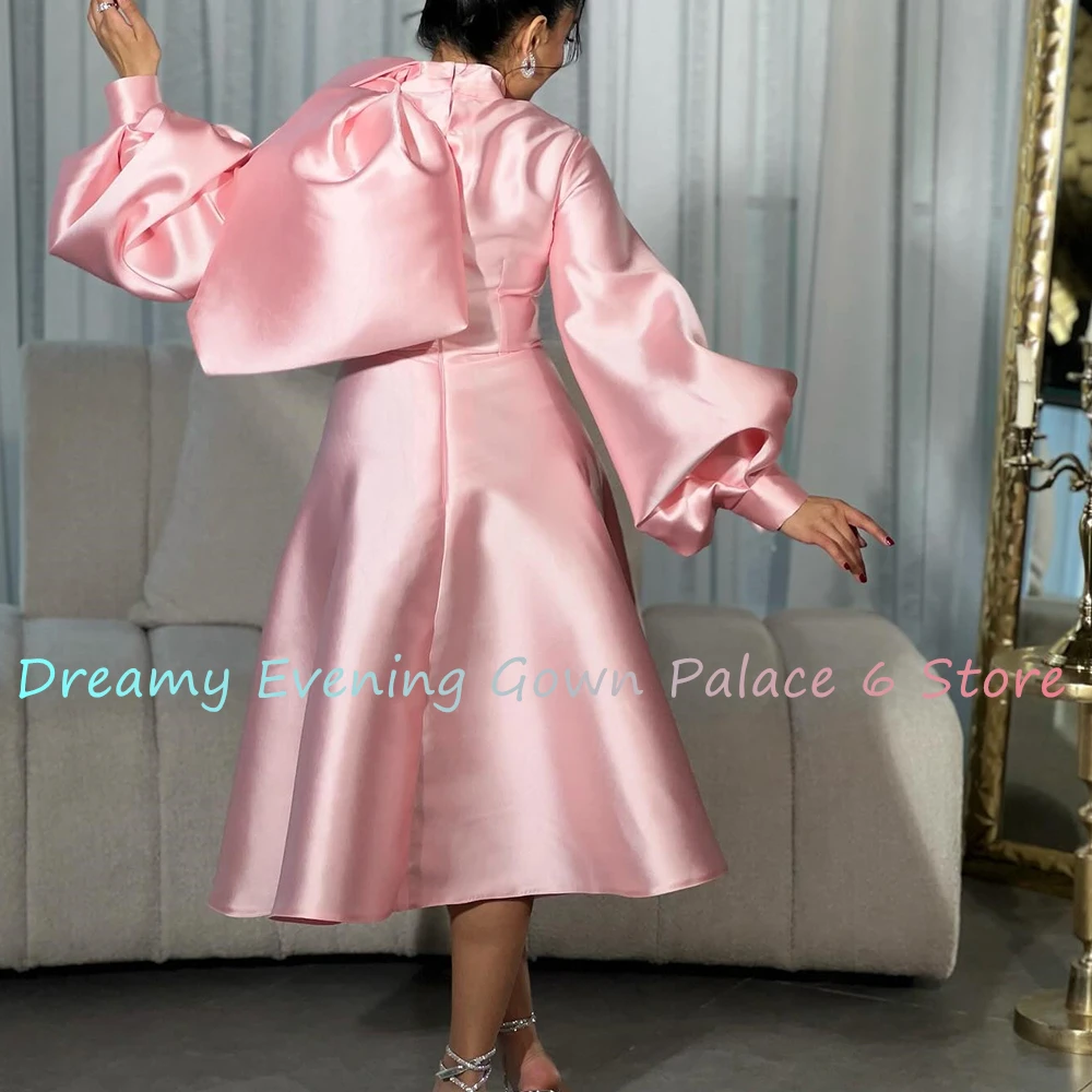 Customized Fashion A-Line Satin Evening Dress Temperament Tea Length Long Sleeves платье вечернее Saudi Arabia 2024 Custom Size