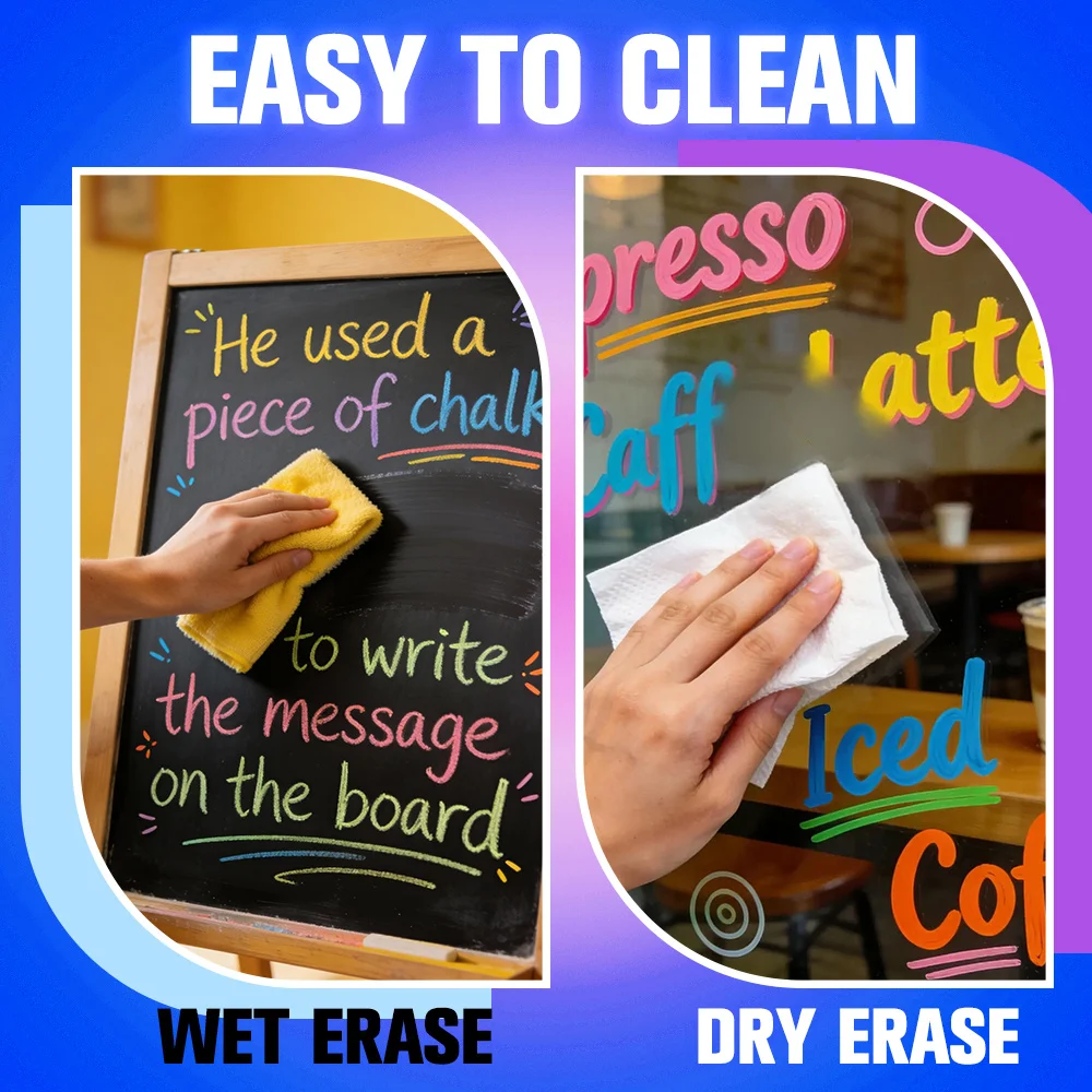 8pcs Wet Erase Liquid Chalk Marker Pens - Vibrant Color Chisel Tip, Smudge Proof & Easy Wipe for Home & Office