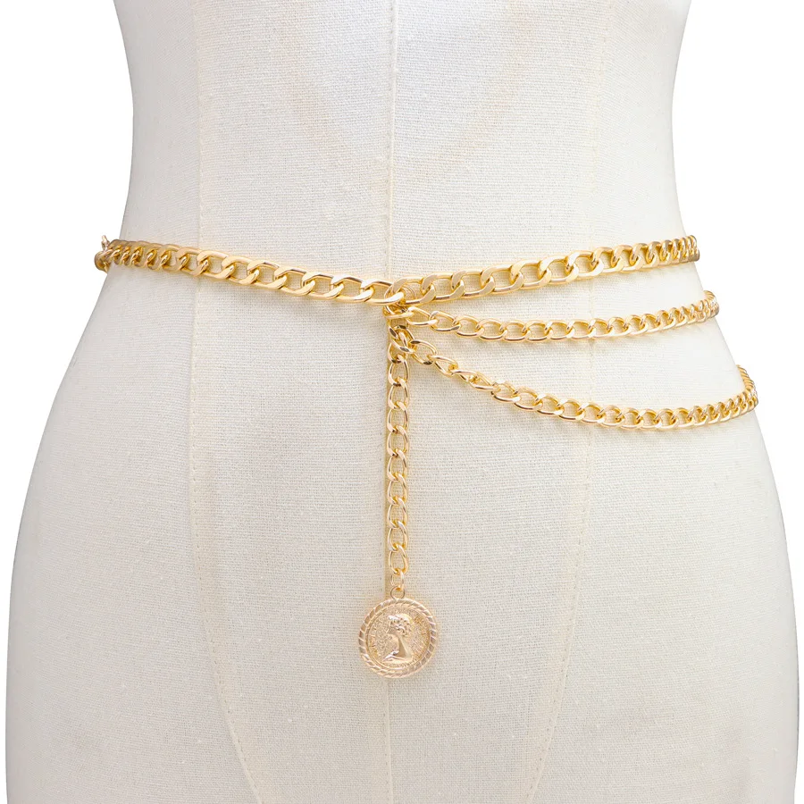 

Цепочка для тела Модный модный темперамент Элегантный многослойный портретный круглый брендовый кулон металлическая поясная цепочка