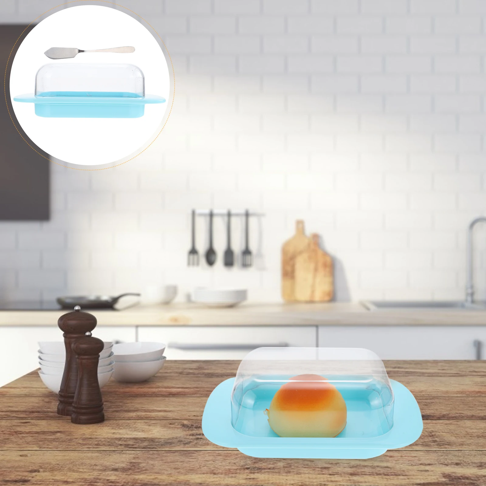 

1 Set Butter Storage Box Fresh Keep Container Multi-Function Cheese Tray Exquisite Bread Box With Cutter Delicate Dish For Home