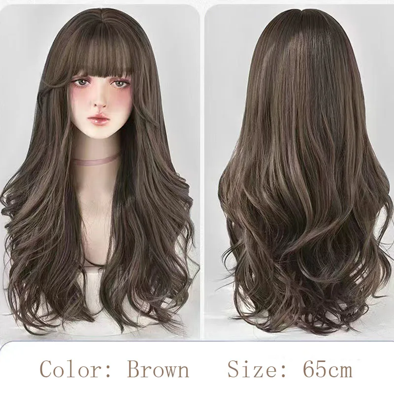 The full head cover can be worn daily, with a light brown design for women's bangs and a long hair wig