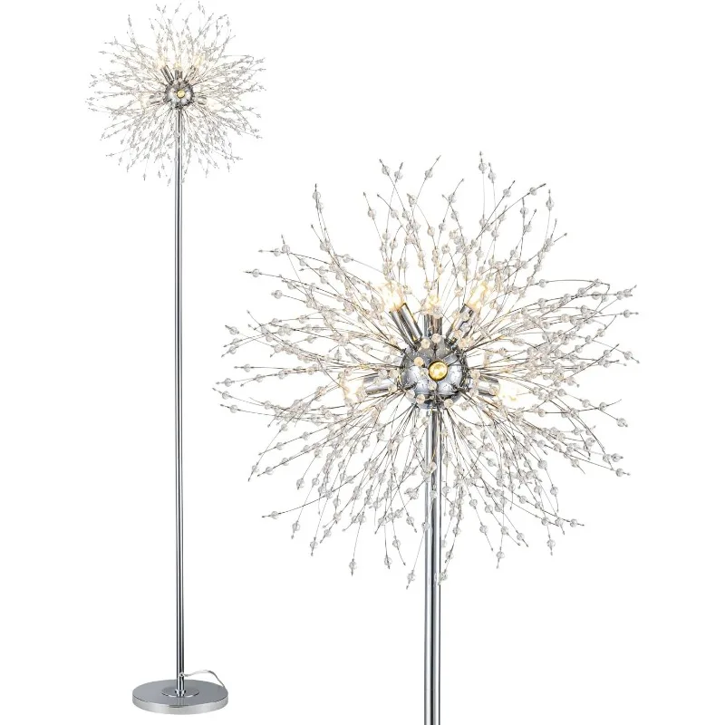 Modern Crystal Floor Lamp (9-Light, 70-Inch, Chrome), Standing Lamp with Footswitch, LED Floor Lamp (Bulbs NOT Included)