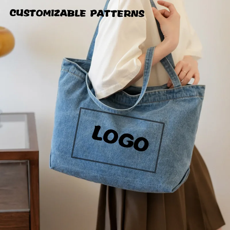 

New Large Capacity Solid Color Cowboy Bag Student Commuter Versatile Shoulder Bag Female Custom Logo