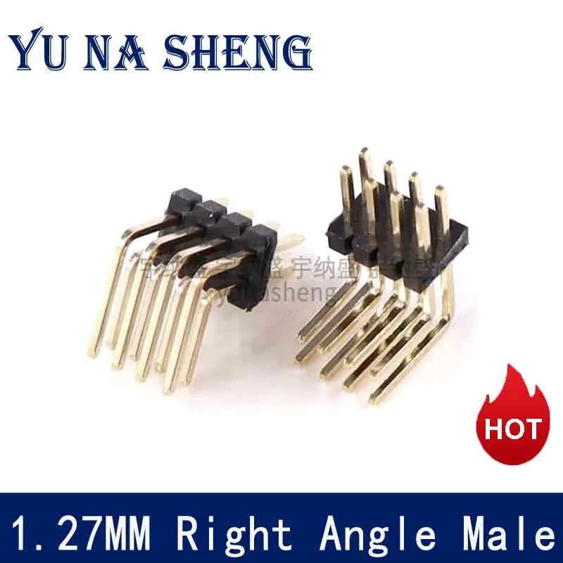 

10pcs 1.27mm Right Angle Male 2X2/3/4/5/6/7/8/9/10/25/40/50P R/A Pin Header 0.05" PCB Double Row Pin Header Breakaway