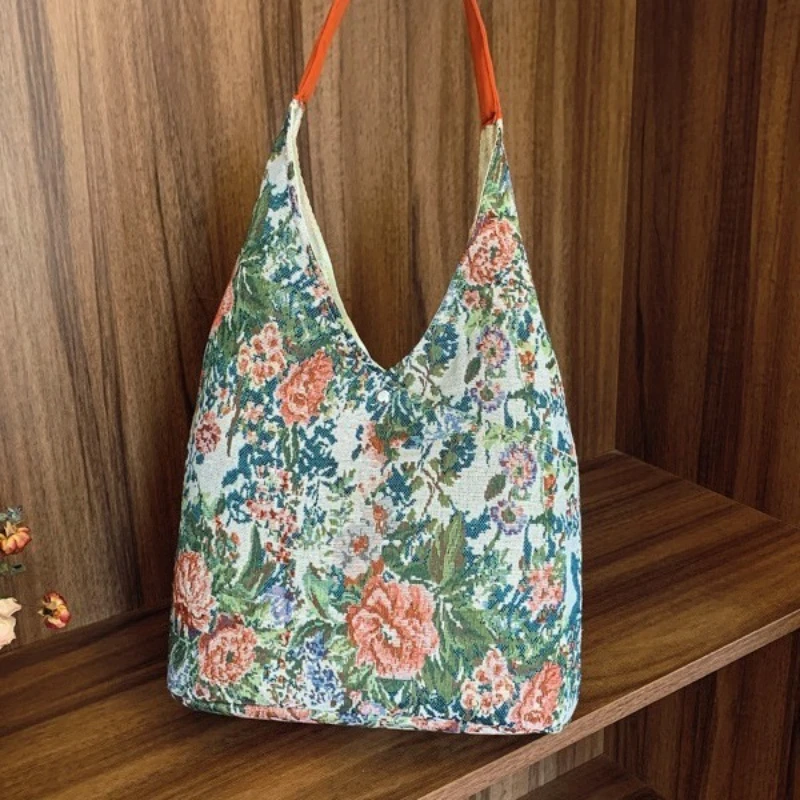 

Women's Shoulder Bag Large Capacity Ethnic Style Retro Hong Kong Style Fashion Commuter Underarm Bag Shoulder Bucket Bag