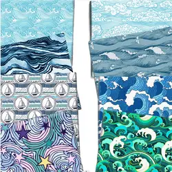 50*145cm Sea Ocean Wave Printed Polyester Cotton Fabric for Tissue Sewing Quilting Fabrics Needlework Material DIY Handmade