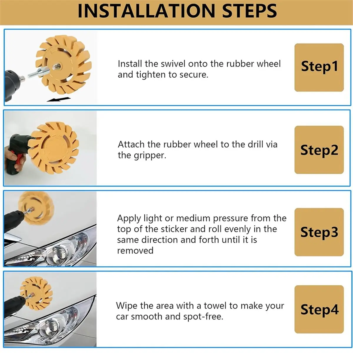 

[AA49] 6 Pack Eraser Wheel 4 Inch Paint Safe Decal Remover No-Scratch Powerful Rubber Wheel Decal Remover with Drill Adapter