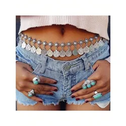 Bohemian Tassel Waist Chain For Women, Vintage  Metal Coin Pendant Beach Bikini Latin Dance Belt