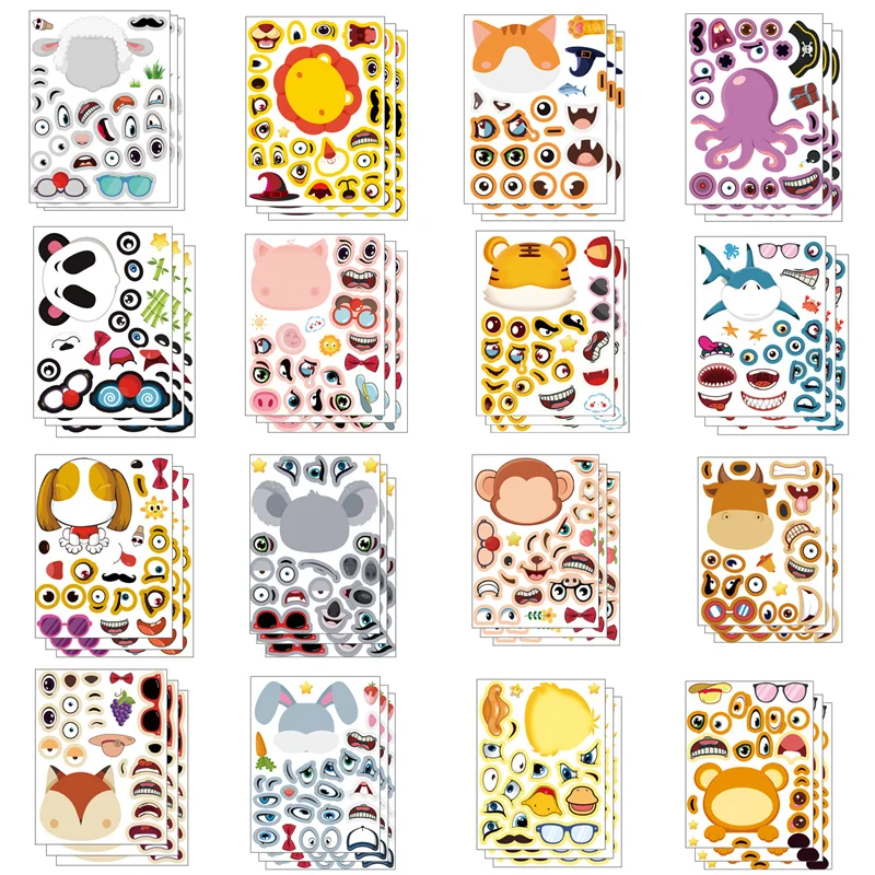 Children DIY Puzzle Sticker Funny Make Animal Face Assemble Jigsaw Stickers Kids Early Education Toy Boys Girls Gift Party Favor