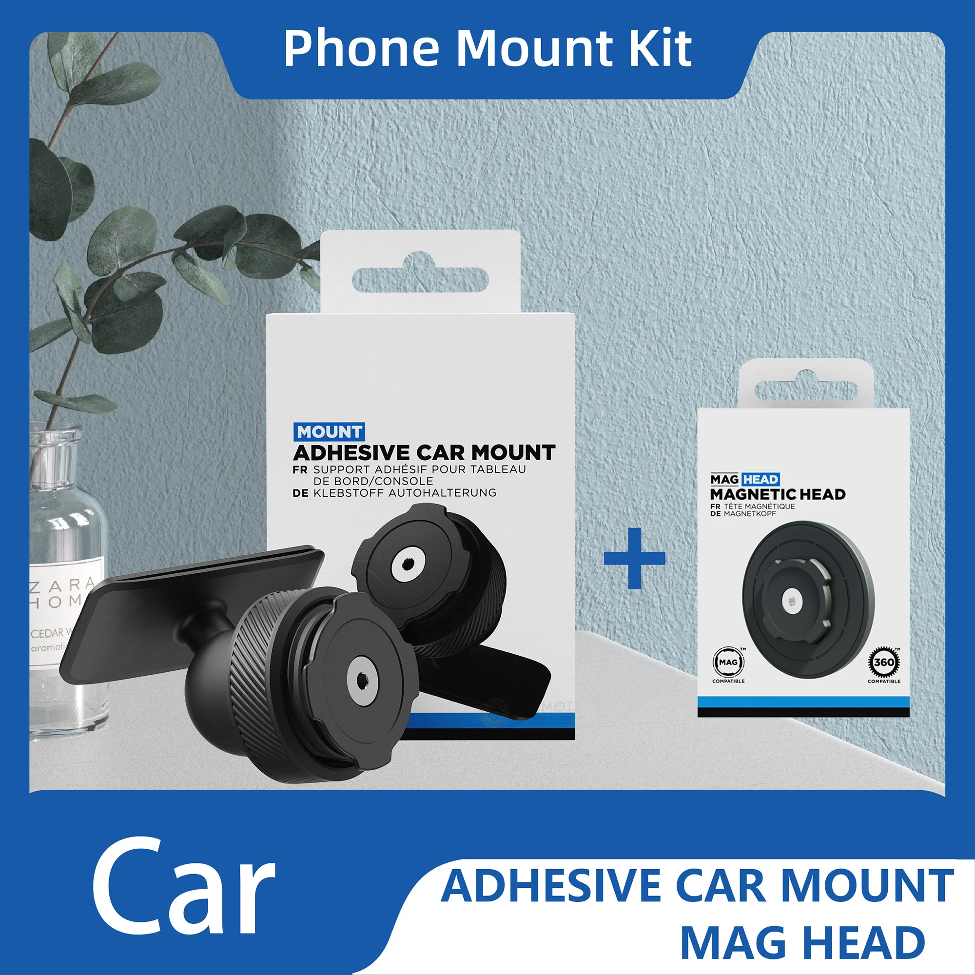 

Car Phone Mount Kit-Adhesive Car Mount and MAG Head