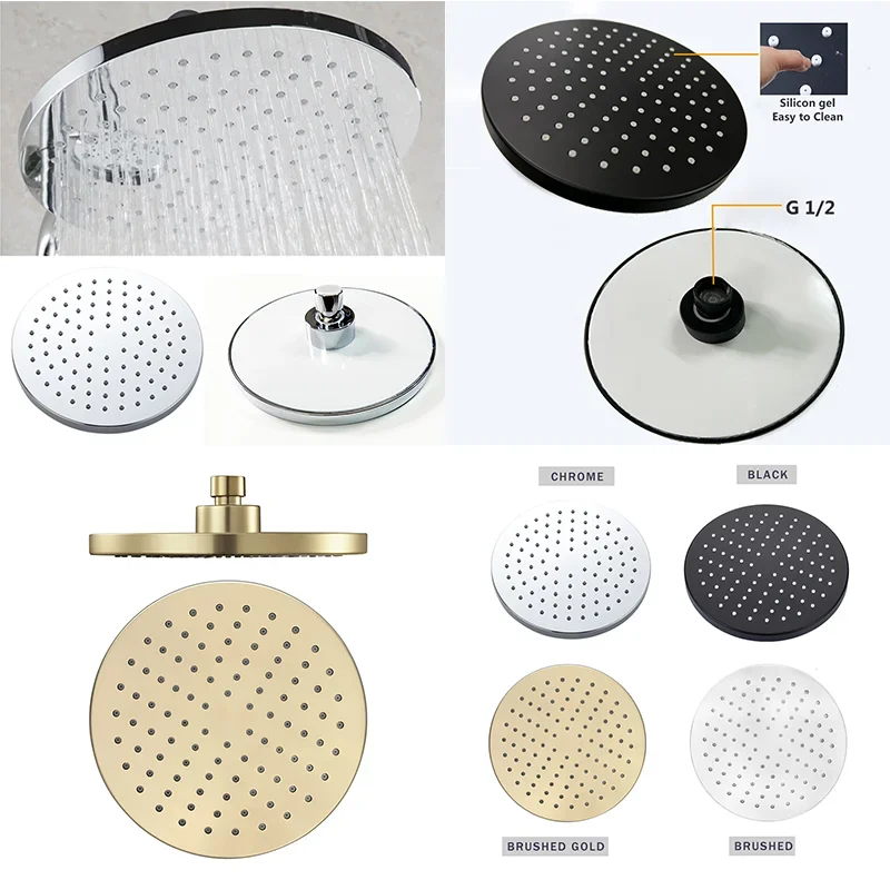 8 Inch High Pressure Shower Head G1/2 Adjustable Polished Brushed Gold Rain Spray Bathroom Shower Head for Bath