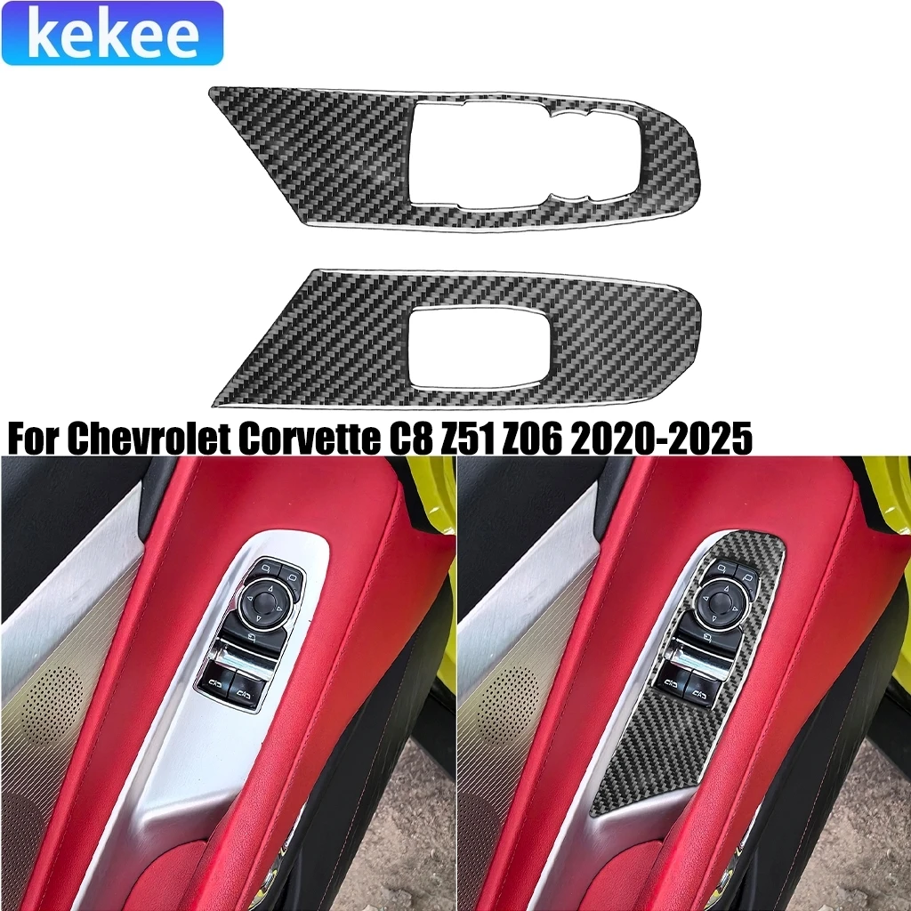For Chevrolet Corvette C8 Z51 Z06 2020-2025 Carbon Fiber Window Lifting Decorative Panel Car Accessories Interior Stickers Trim