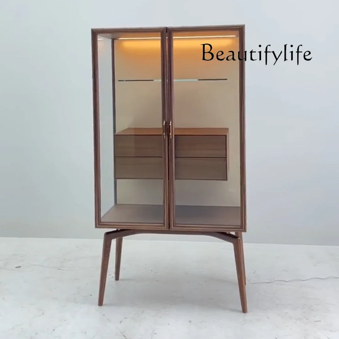 

XS New Chinese-style North American Black Walnut Wine Cabinet, Living Room Decorative Storage Cabinet, Single Door Glass Bookca