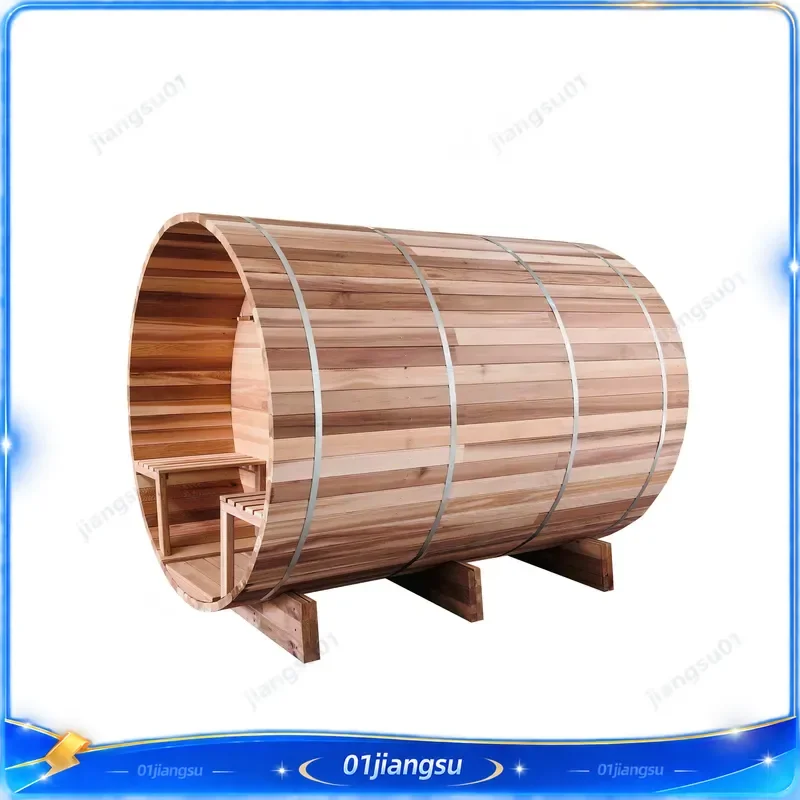 Wood Fired Outdoor Barrel Sauna Room 6 Person Traditional Wet Steam Spa with Stones High Temperature Home Garden Heating Kit