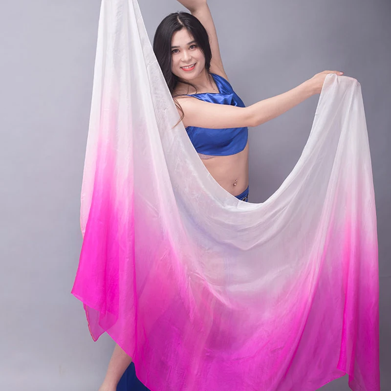 Belly Dance Customized Accessories Stage Performance Hand Dyed Gradient Color 100% Real Silk Veil Shawl Scarf