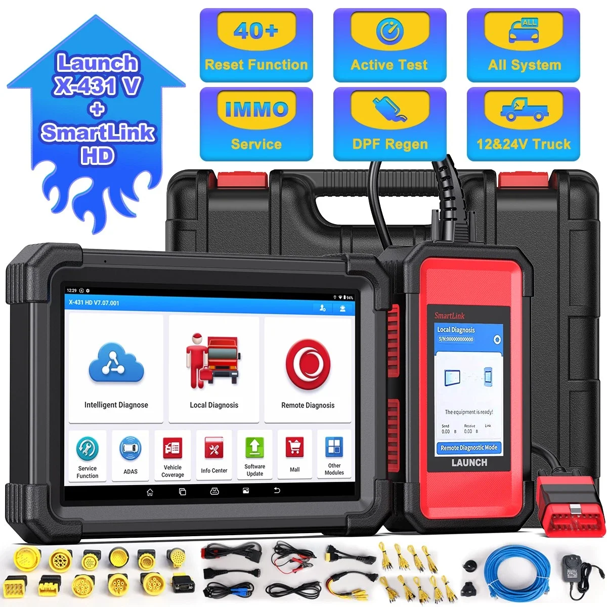 Launch X431 V+ SmartLink HD Commercial Vehicles Diagnostic Tool with SmartLink C 2.0 VCI for Truck Bus Agricultural Trailers etc