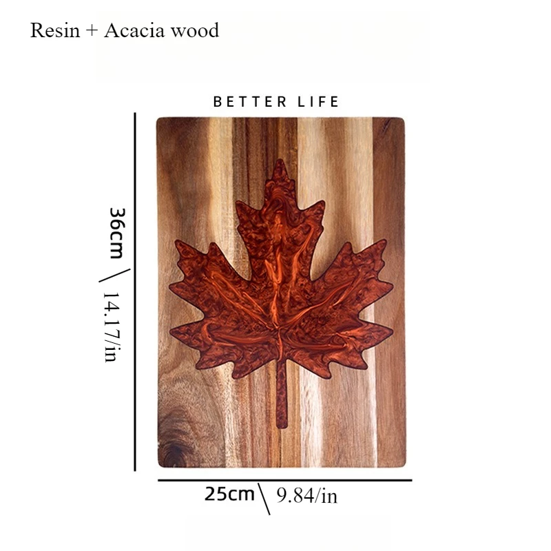Epoxy Resin Cutting Board - Customizable Maple Leaf Design with Rosewood Core, Handcrafted Charcuterie Plate for Cheese & Fruits