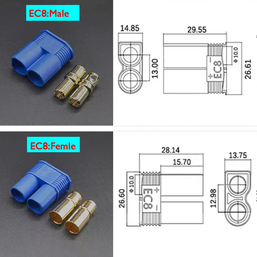 ec8 connector male and female banana head high current 200A battery aviation car model boat model plug connecting wire universal