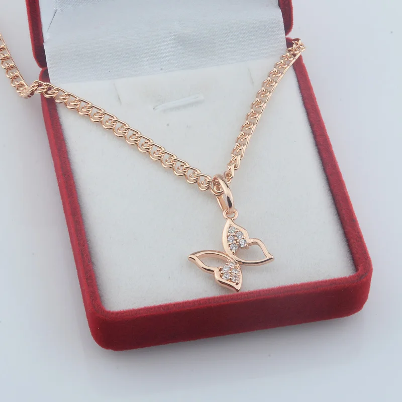 FJ Women Girls 585 Rose Gold Color Butterfly Chains Animal Pendant Necklace