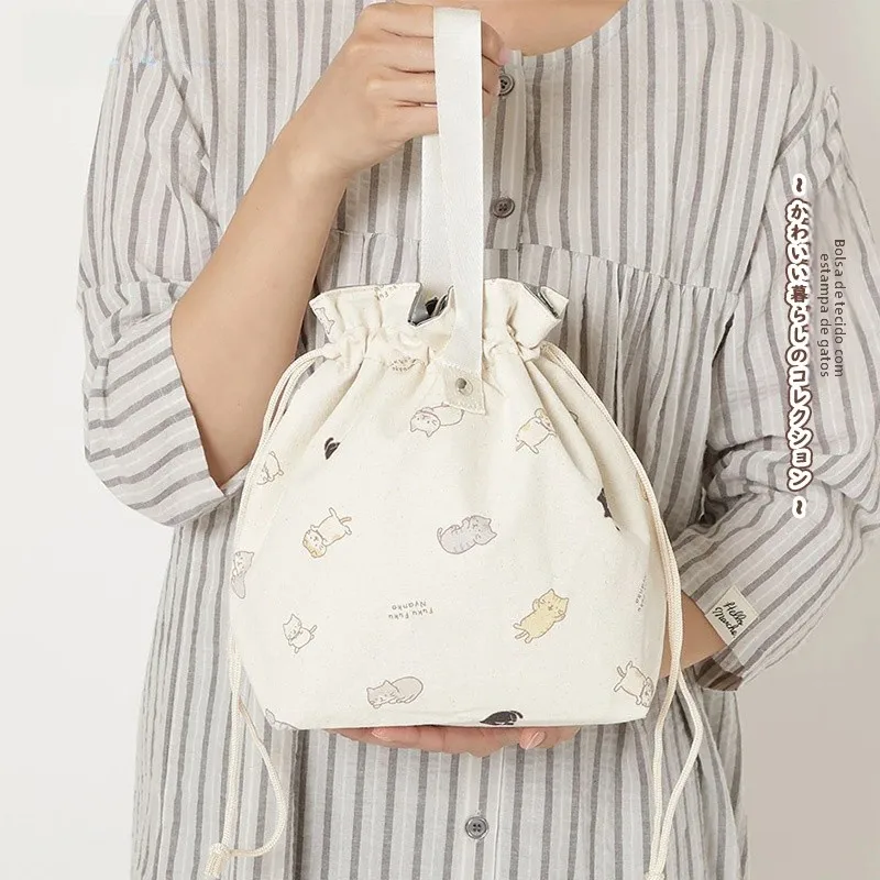 Lancheira Térmica Portátil com Cordão para Gatos Fofos, Bolsa Bento para Trabalhadores de Escritório, Embalagem de Refeição, ...