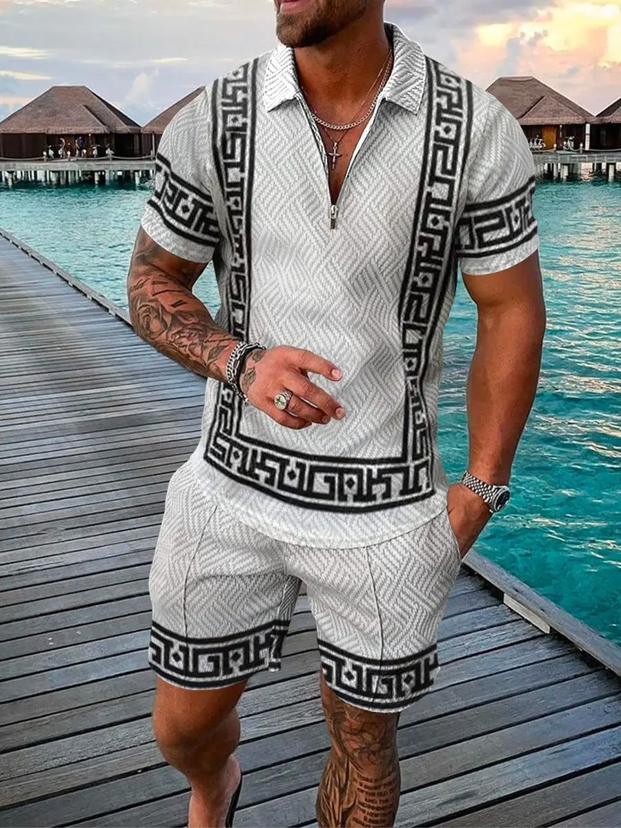 Polo T Shirt for Men Summer Shorts Casual 2 Piece tracksuit Sets 3D Print Men\'s Social Shirt Luxury Fashion Man Clothing