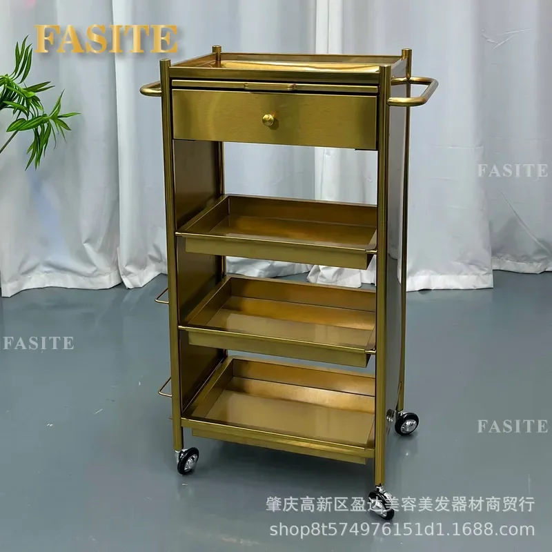 For Hair Stainless Steel Multifunctional Perm Dyeing Tool Cart Mobile Cutting Barber Shop Cabinet Storage Trolley