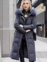 Winter Woman Parka Long 2024 New Down Coat Fur Collar Thicken Warm Loose Zipper Pockets Hodded Coat Female Stylish Woman Clothes