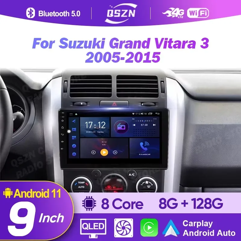 QSZN 9'' Car Radio For Suzuki Grand Vitara 3 2005-2015 Android 13 Car Multimedia Player 2Din DVD Stereo DSP Carplay Head Unit