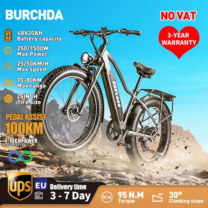 BURCHDA-Mountain Electric Bike RX20 , for city travel, 26 inch, 1500W, 4.0 fat tyre, 20AH adult E- bike,50 km/H，snow