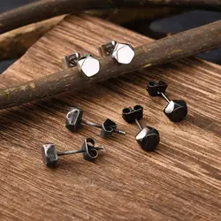 Rhombus Screw Ball Stud Earrings for Men Boys,Geometric Hexagonal Ear Bone Studs,Simple Casual Jewelry
